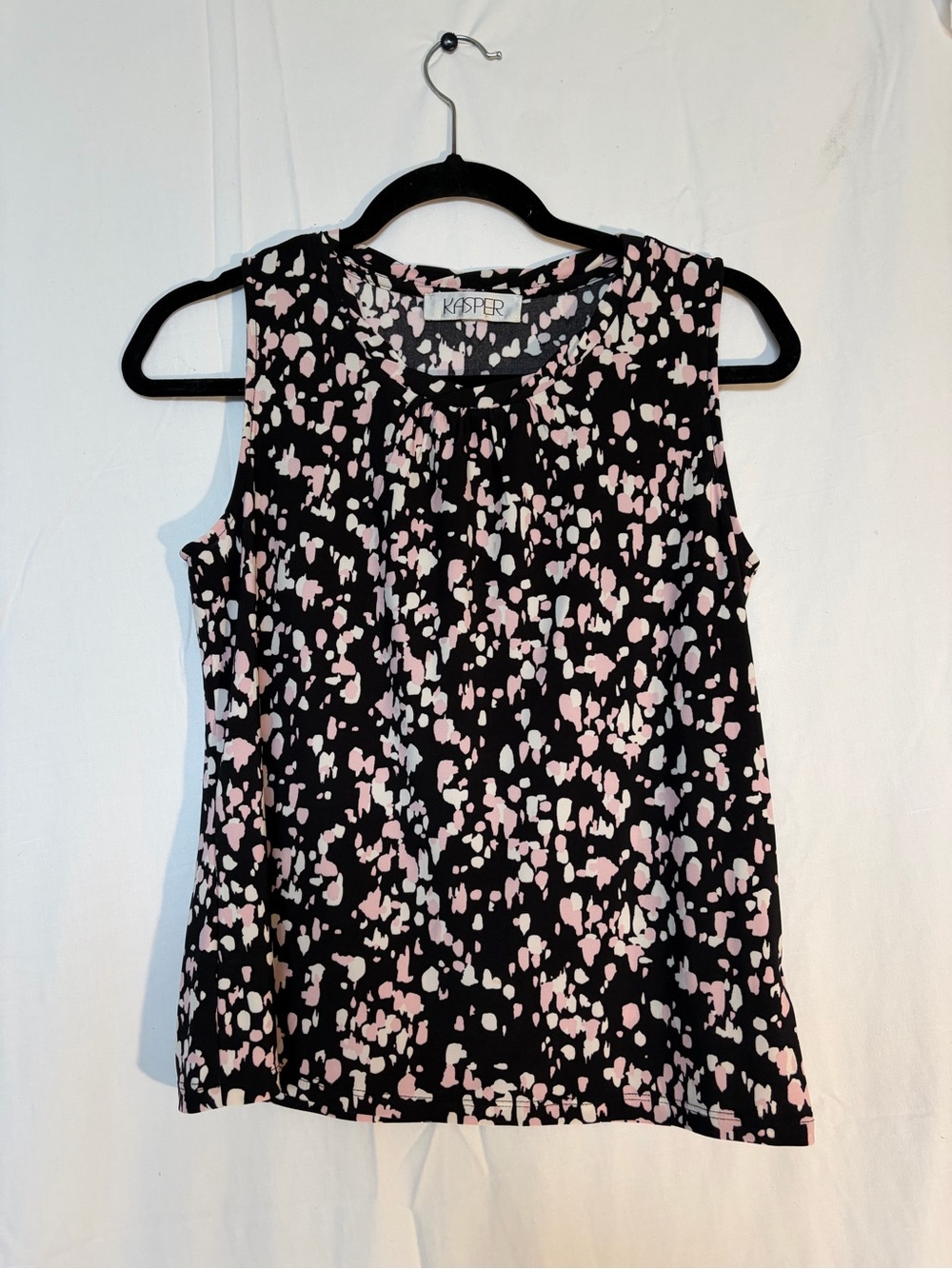 Kasper Black Sleeveless Tank with Pink and Cream Spot Print